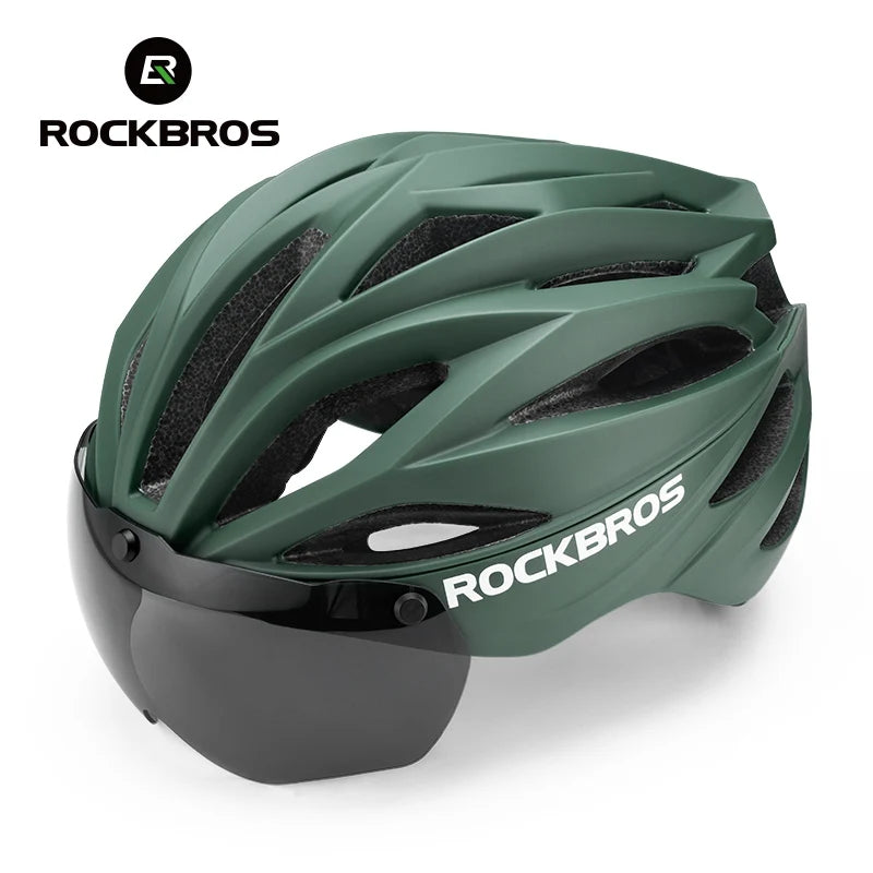 Bicycle Helmet with Lenses Adjustable 58-62Cm Cycling Helmet Special Anti-Odor Lining Magnetic Goggles Bike Helmet