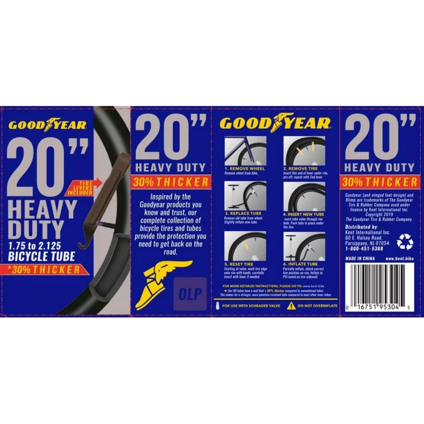 (2 Pack) Goodyear 20" X 1.75-2.125" Heavy Duty Bike Tube, Tire Levers Included