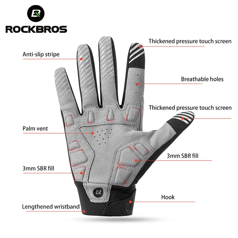 Cycling Gloves Shockproof Wear Resistant SBR Men Women Full Finger Windproof Gloves Breathable Lengthen Warm MTB Glove
