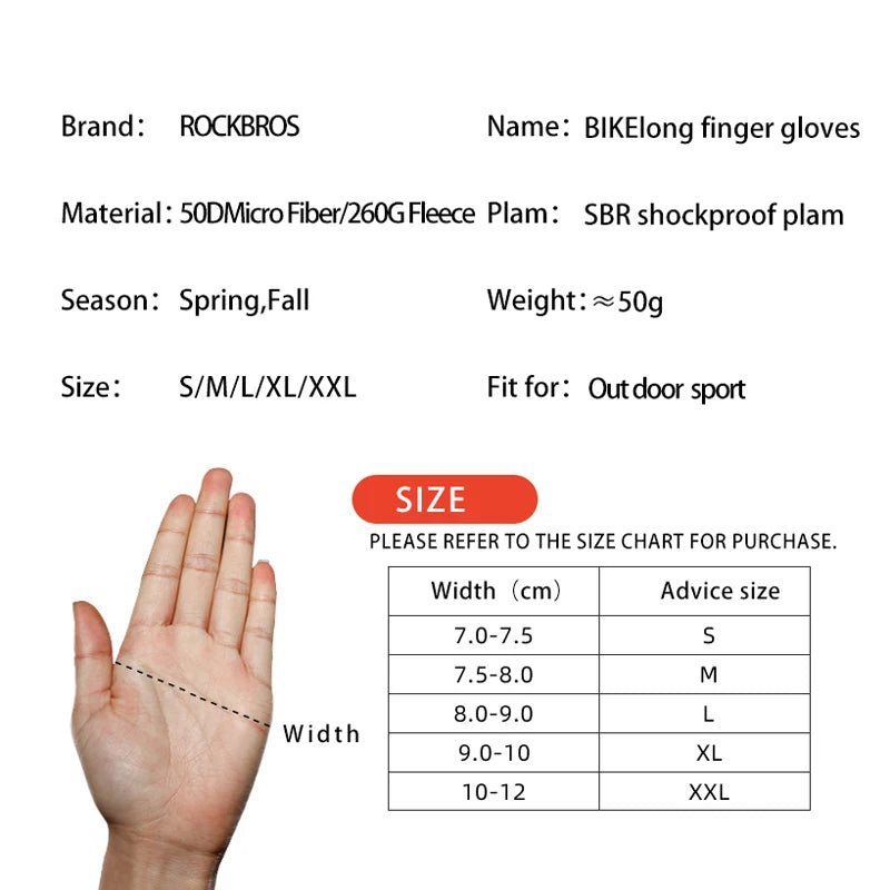 Cycling Gloves Shockproof Wear Resistant SBR Men Women Full Finger Windproof Gloves Breathable Lengthen Warm MTB Glove