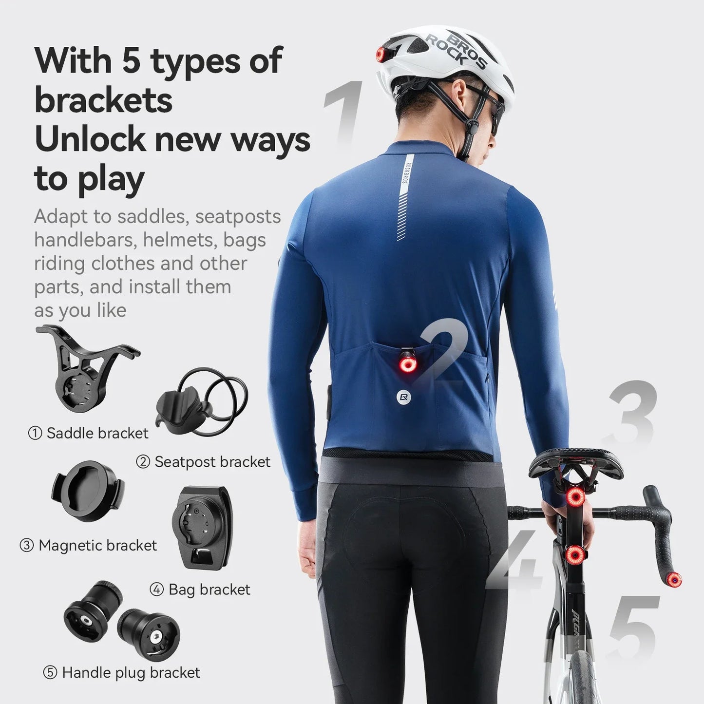 Bicycle Handlebar End Lights IPX6 Bike Rear Light 5 Modes Bike Lamp Intelligent Brake Sensor Safety Night Riding