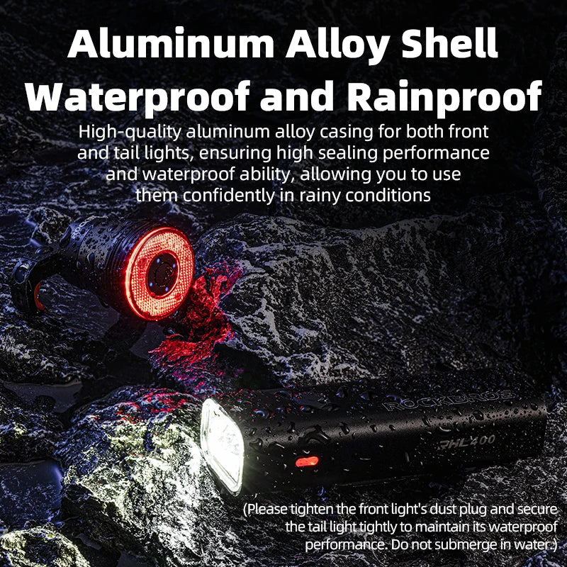 Bike Light Waterproof Type-C Rechargeable Bicycle Headlight 200M Range Flashlight with Tail Light Cycling Accessory