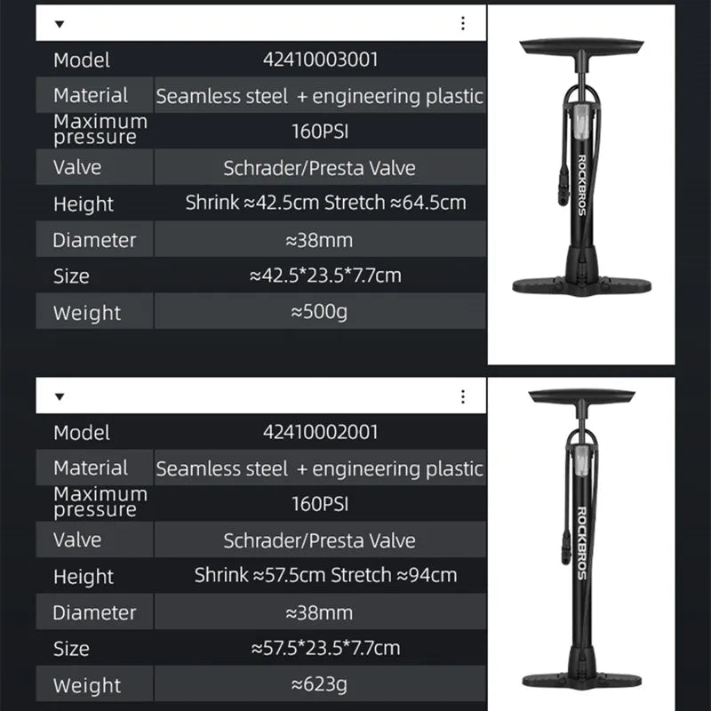 Bicycle Pump 160PSI High Pressure Motorcycle Pump MTB Road Tire Air Cycling Pump Schrader Presta Valve Bike Pump