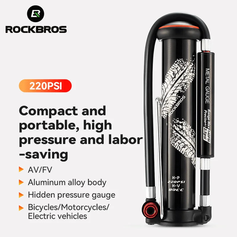 Bicycle Pump 220PSI Mini Hand Air Pump Tire Inflator Schrader Presta Portable AV/FV MTB Bike Road Bike Accessories
