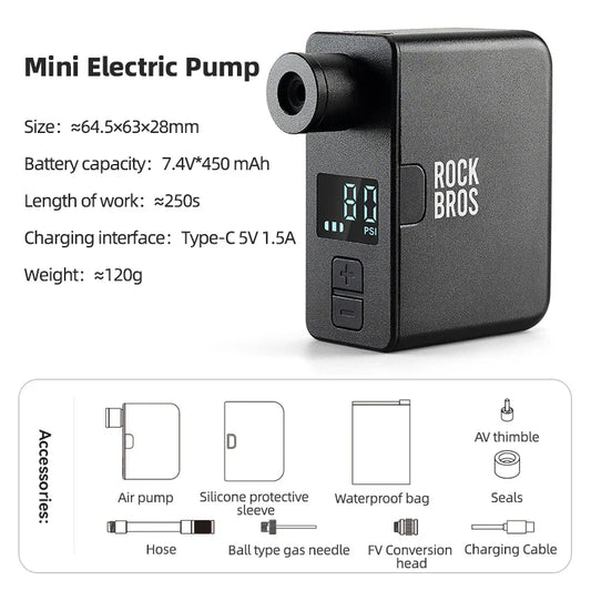 Bike Electric Pump Portable Mini Air Inflator Pump LED Display 120PSI Type-C MTB Road Motorcycle Cycling Bike Tire Pump