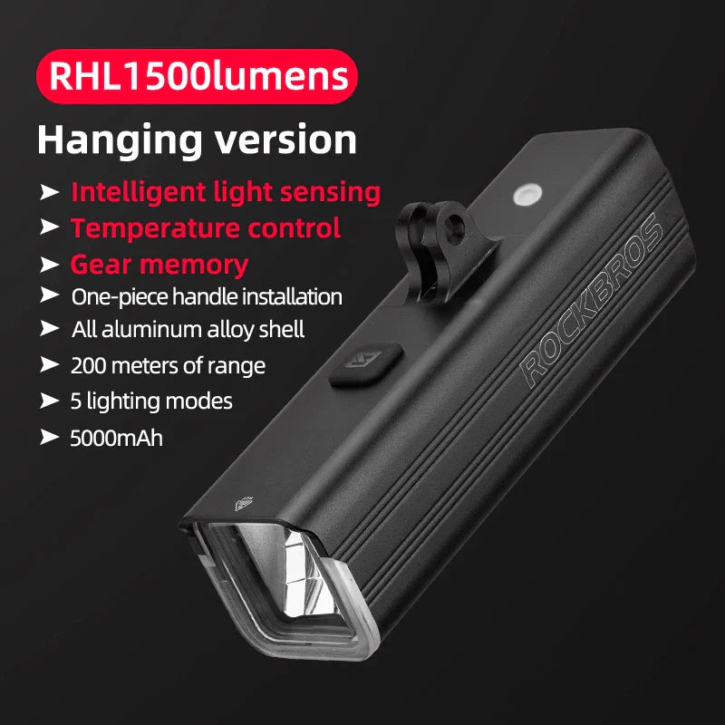 Bike Light 1500LM/1000LM Aluminum Alloy Type-C Charging Smart Front Lights Hanging Version LED Lamp Cycling Headlights
