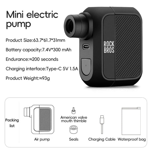 Portable Mini Electric Bicycle Pump 100PSI Type-C Rechargeable Air Inflator Bike Pump MTB Road AV FV Valve Cycling Pump