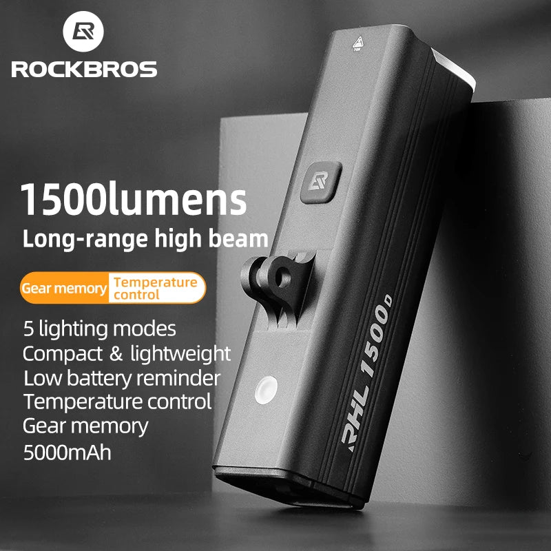 Bike Light 1500LM/1000LM Aluminum Alloy Type-C Charging Smart Front Lights Hanging Version LED Lamp Cycling Headlights