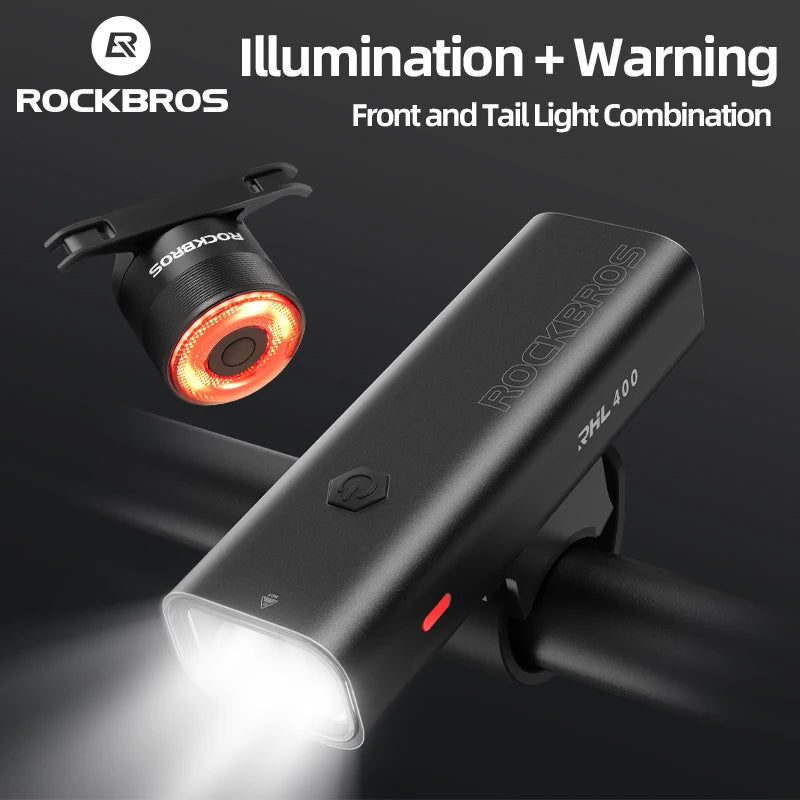 Bike Light Waterproof Type-C Rechargeable Bicycle Headlight 200M Range Flashlight with Tail Light Cycling Accessory