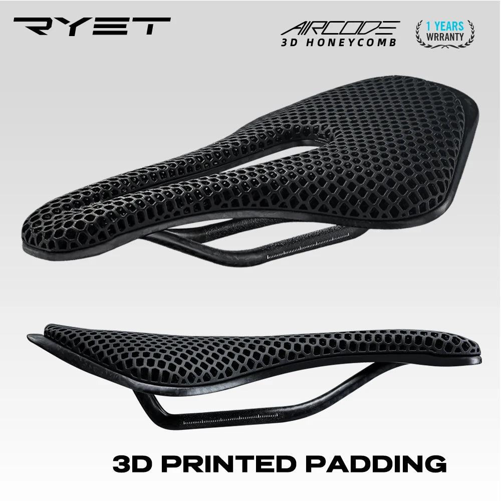 RYET 3D Printed Bicycle Saddle Ultralight Carbon Fiber Hollow Comfortable Breathable MTB Gravel Road Bike Cycling Seat Parts