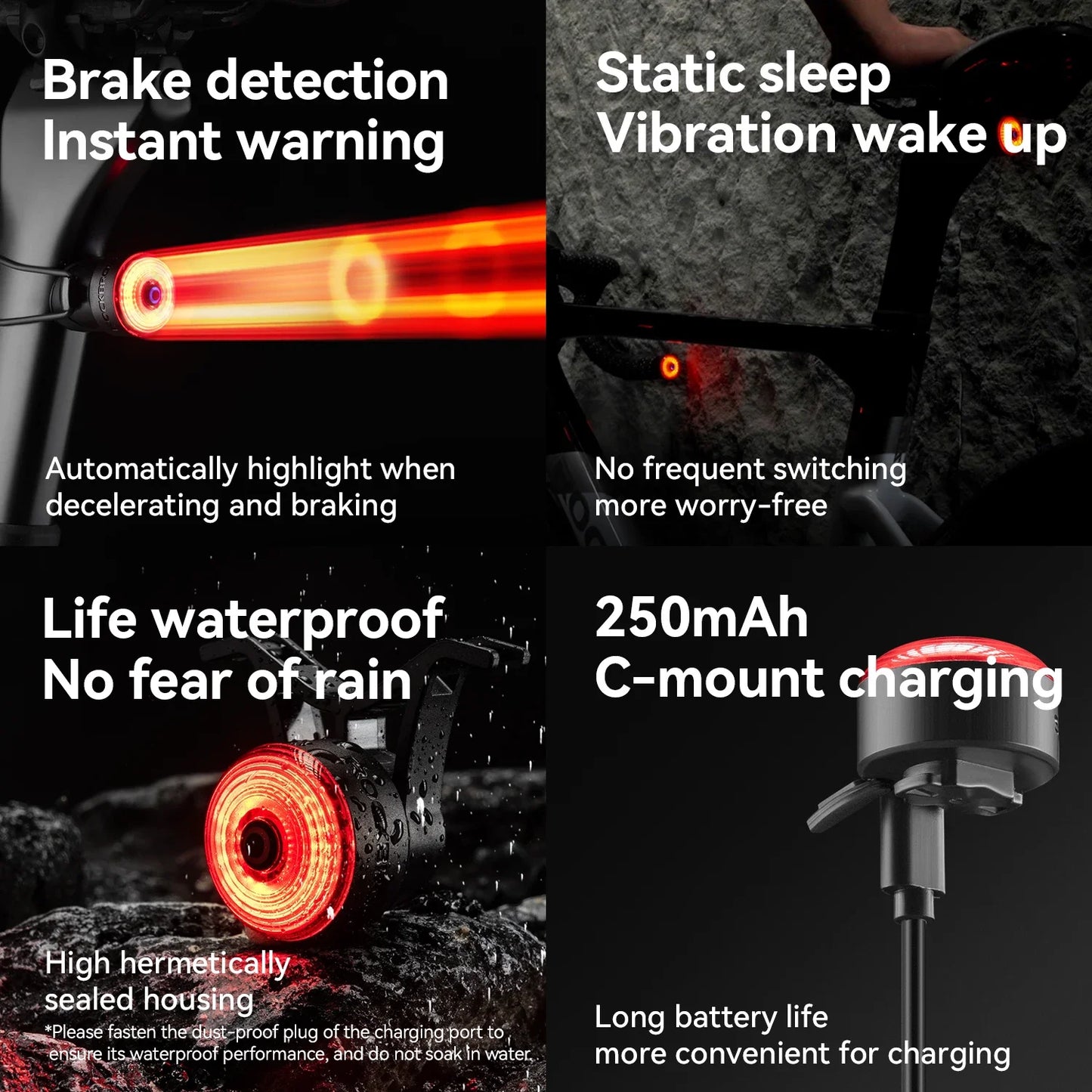 Bicycle Handlebar End Lights IPX6 Bike Rear Light 5 Modes Bike Lamp Intelligent Brake Sensor Safety Night Riding