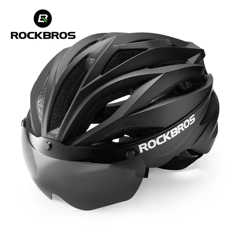 Bicycle Helmet with Lenses Adjustable 58-62Cm Cycling Helmet Special Anti-Odor Lining Magnetic Goggles Bike Helmet