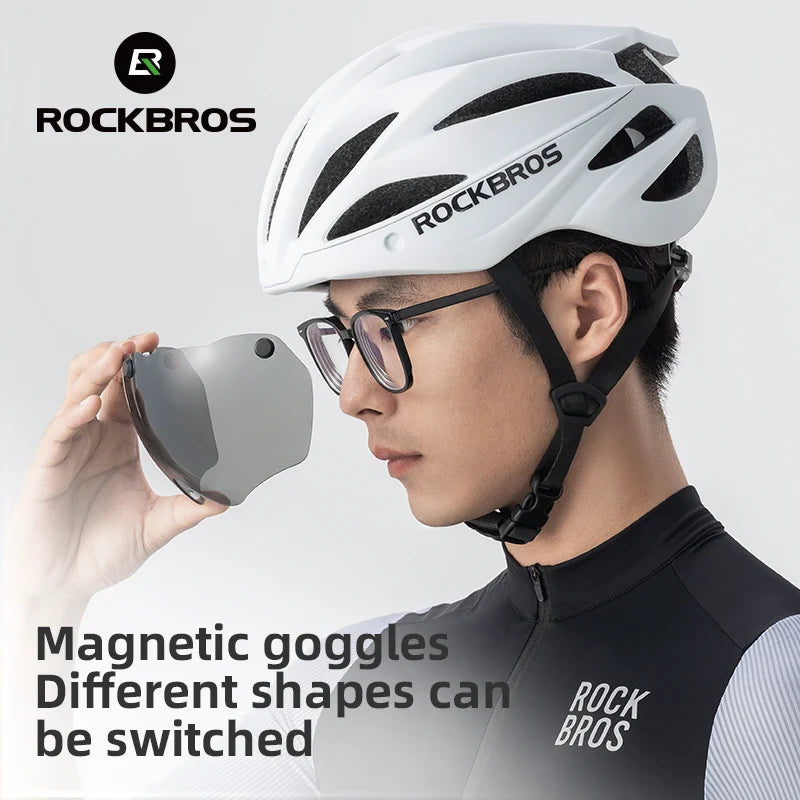 Bicycle Helmet with Lenses Adjustable 58-62Cm Cycling Helmet Special Anti-Odor Lining Magnetic Goggles Bike Helmet