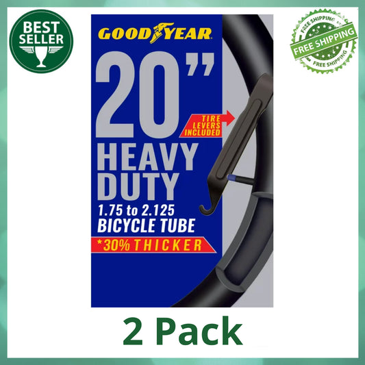 (2 Pack) Goodyear 20" X 1.75-2.125" Heavy Duty Bike Tube, Tire Levers Included
