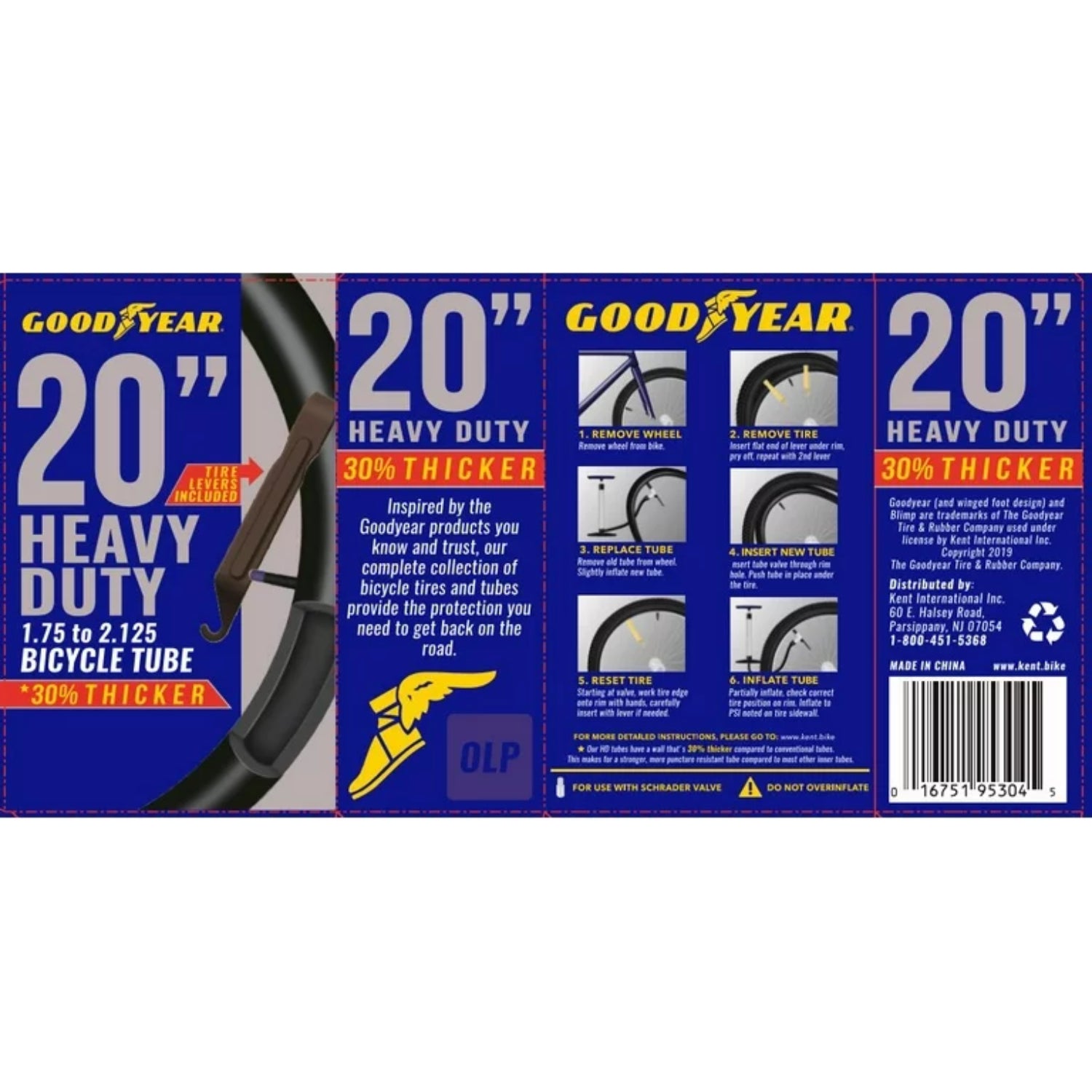(2 Pack) Goodyear 20" X 1.75-2.125" Heavy Duty Bike Tube, Tire Levers Included