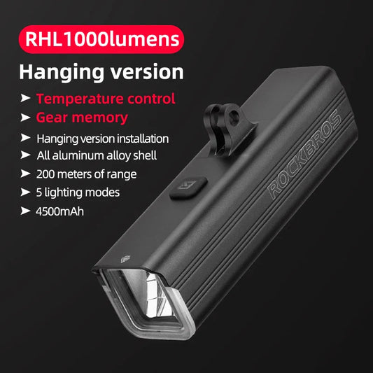 Bike Light 1500LM/1000LM Aluminum Alloy Type-C Charging Smart Front Lights Hanging Version LED Lamp Cycling Headlights