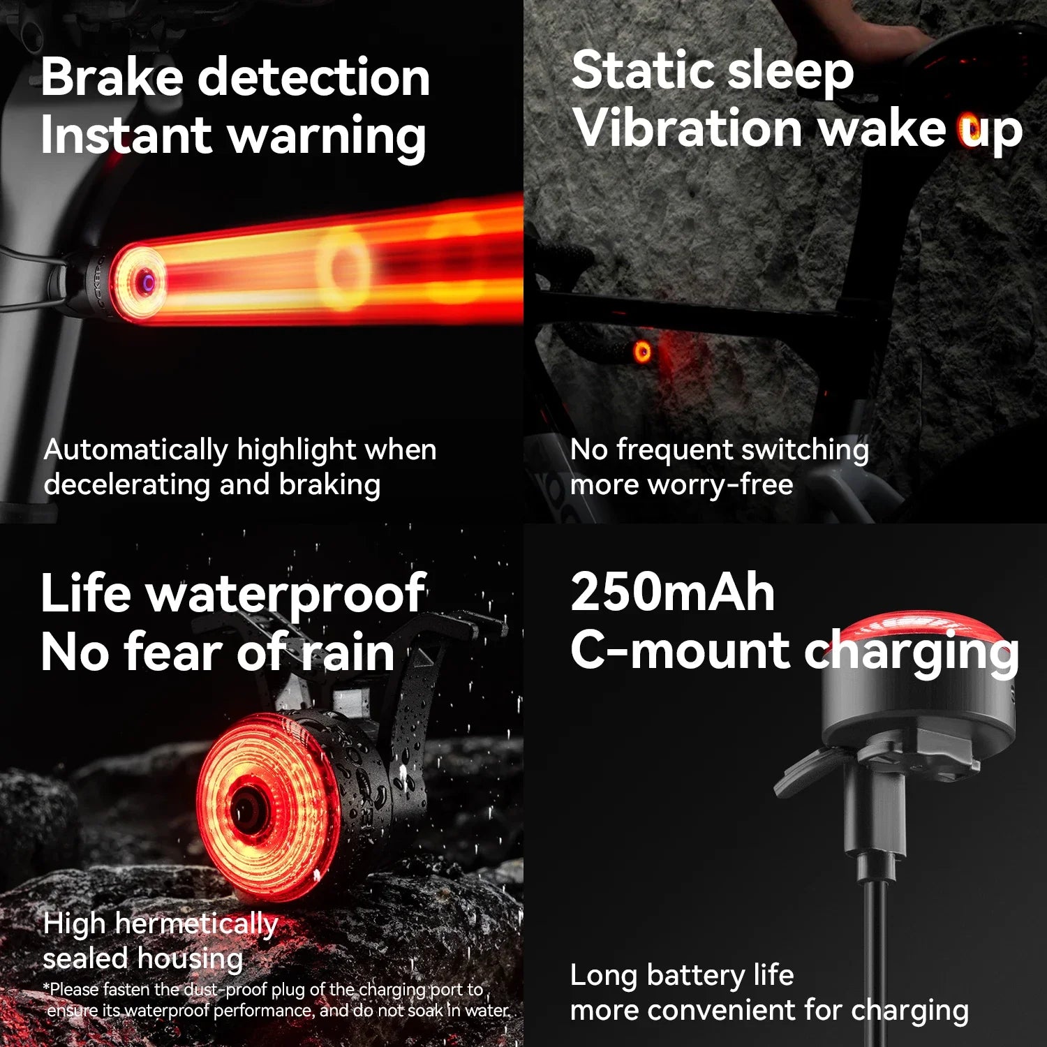 Bicycle Handlebar End Lights IPX6 Bike Rear Light 5 Modes Bike Lamp Intelligent Brake Sensor Safety Night Riding