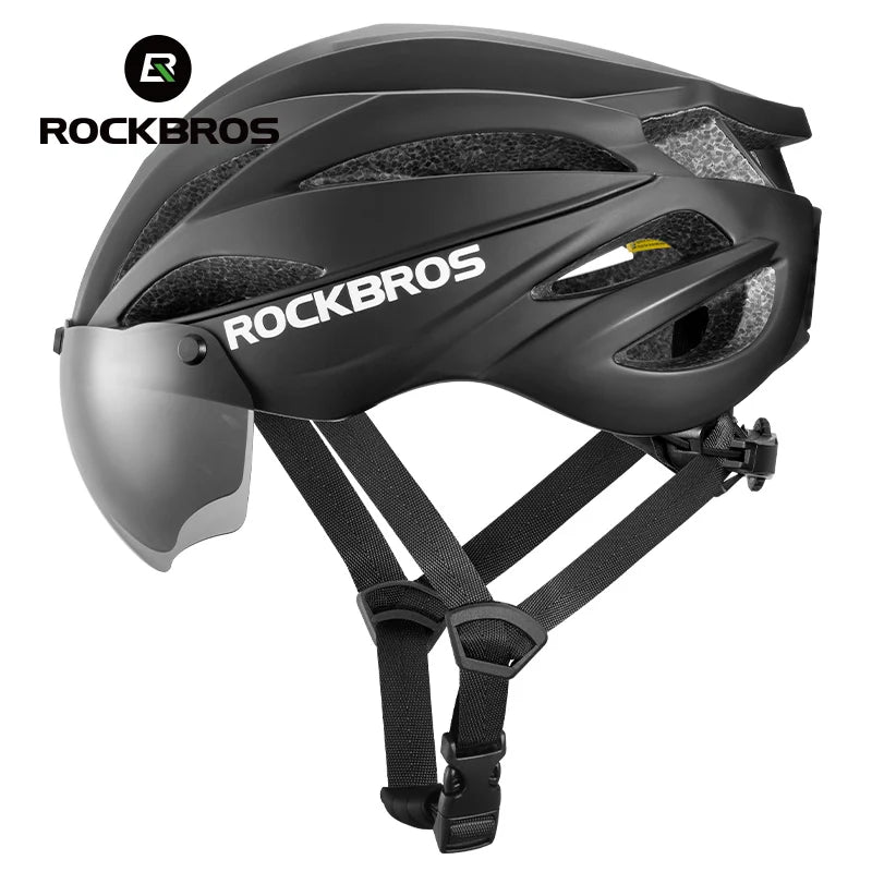 Bicycle Helmet with Lenses Adjustable 58-62Cm Cycling Helmet Special Anti-Odor Lining Magnetic Goggles Bike Helmet